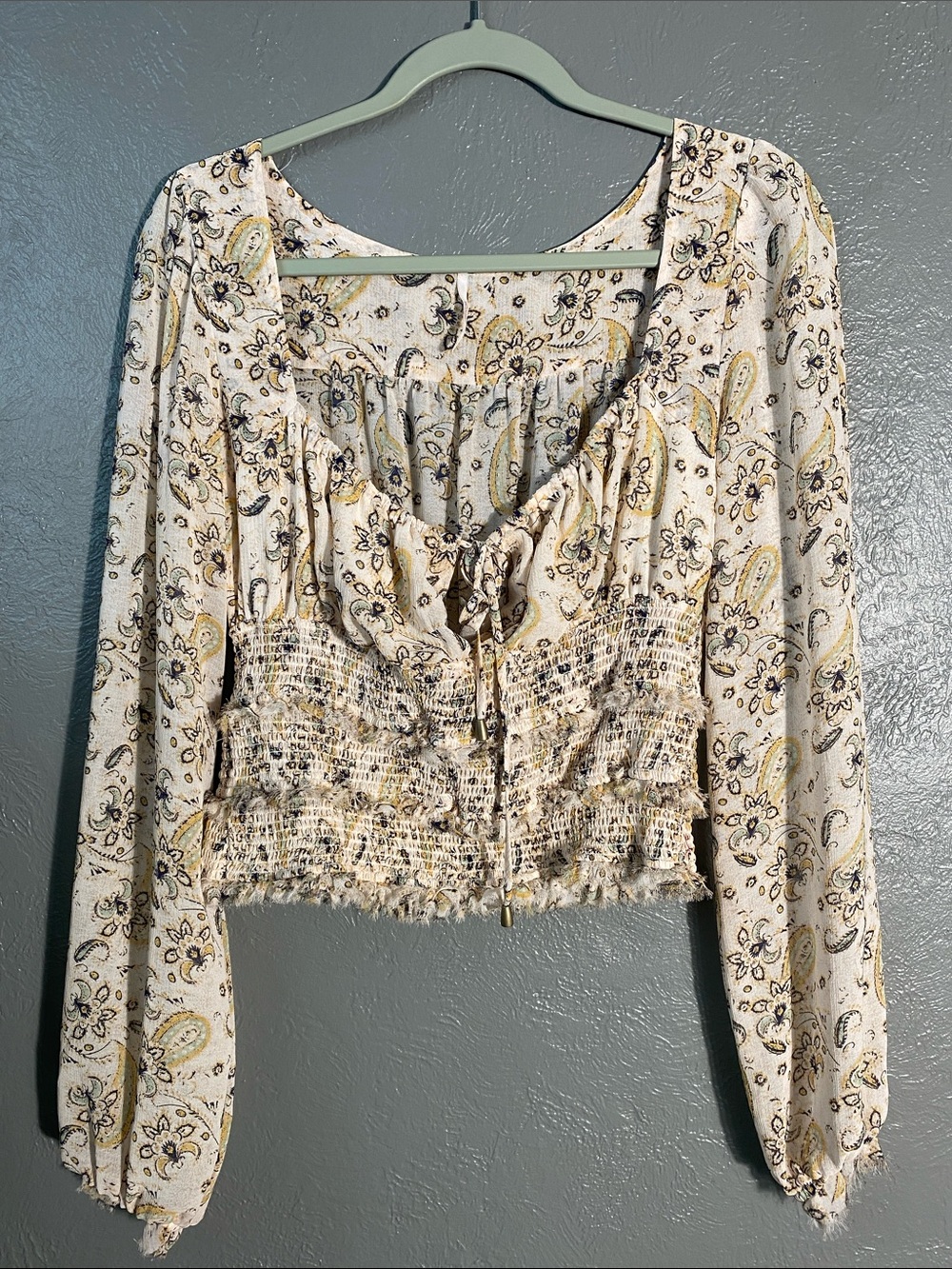 Free People Paisley Smocked Peasant Top Medium Boho Cottagecore Prairie
